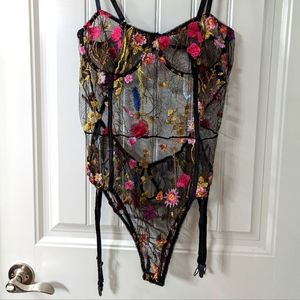Embroidered Mesh Bodysuit